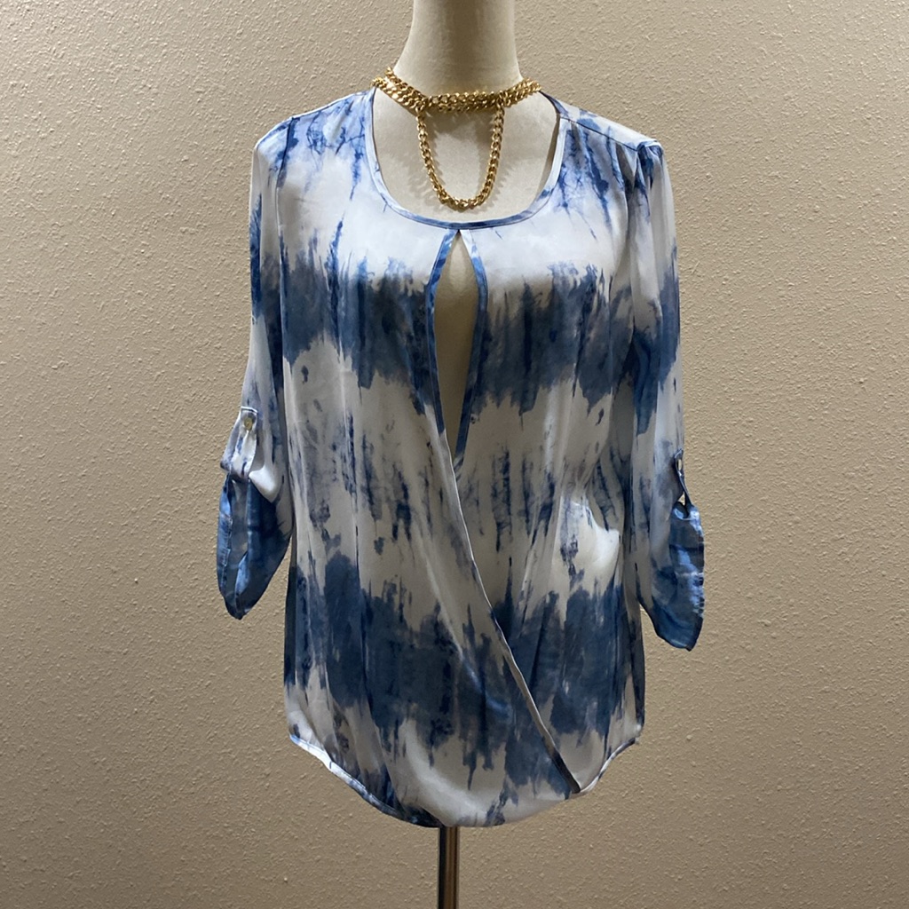 Cuffed Blue And White Blouse